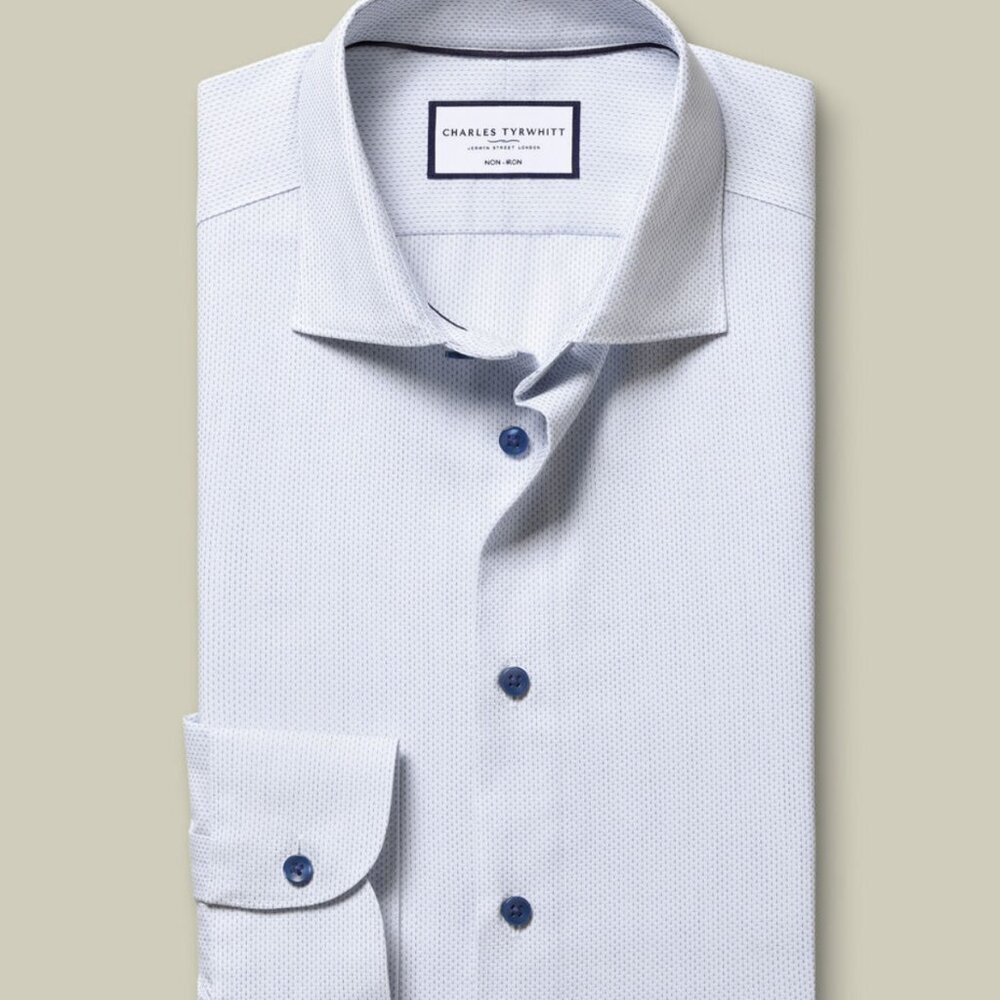 Charles Tyrwhitt Non-Iron Stretch Texture Shirt, White/Sky Blue, Slim, 151/2 32